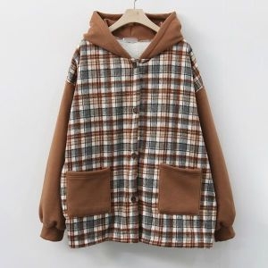 아이우먼 체크배색양털후디자켓 POK686M510 빅사이즈
