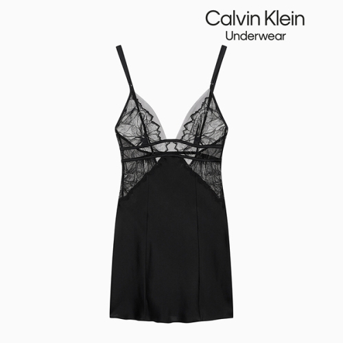 캘빈클라인언더웨어 QS7323-UB1 여성 CK 블랙 플로럴 레이스 슬립웨어 슈미즈_이미지