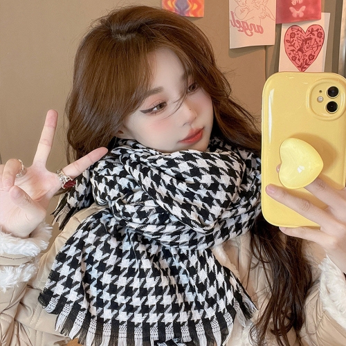 루즈루나 길리안 체크 패턴 짜임 여성 롱 체크 머플러 목도리_이미지