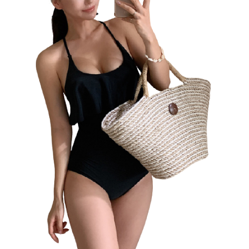 발리비키 여성 백포인트 프릴 모노키니 블랙