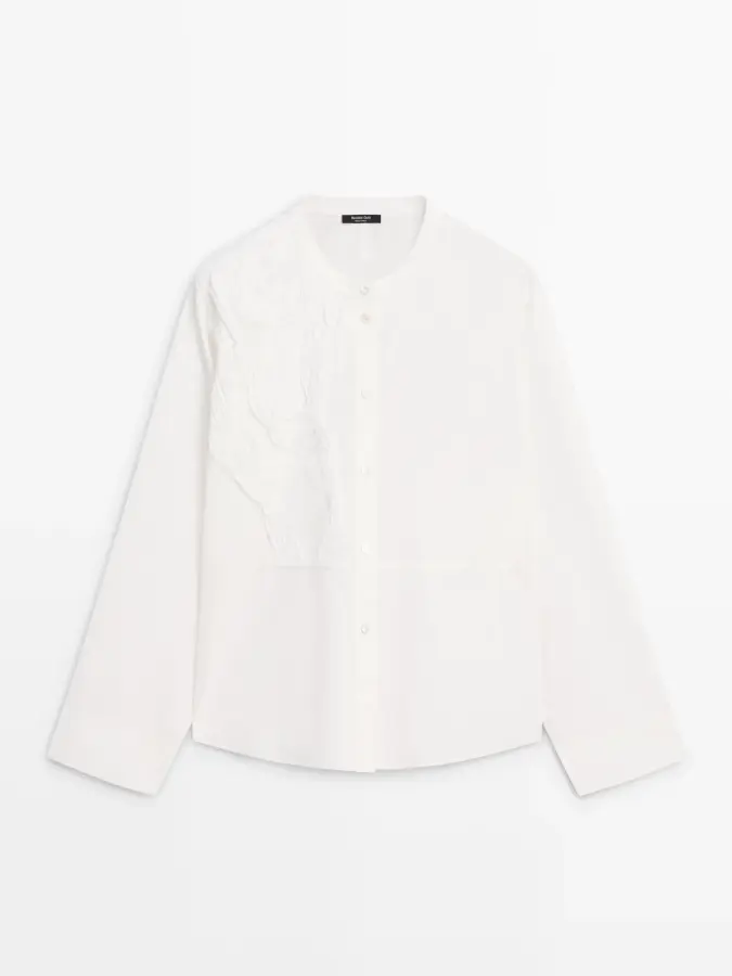 자수 코튼 블렌드 셔츠 Weiss 5129629