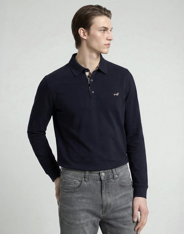 남성 네이비 플라켓 체크 배색 닥스훈트 카라 티셔츠 DMTS6A501N2 95