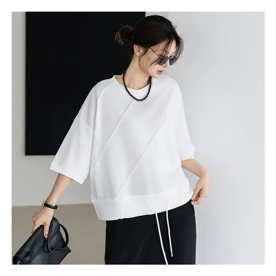 하루메이비 10%중복쿠폰사선절개 드로스트링 반팔 티셔츠 KN138 1417471