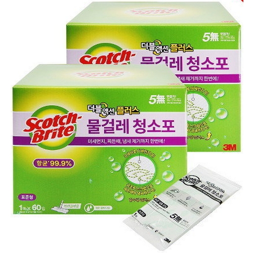 3M 스카치브라이트 물걸레 청소포 더블액션 플러스 표준형 60매 (2개)