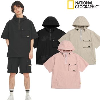 가슴포켓 우븐 반팔 HOODY ANORAK N232UFT080
