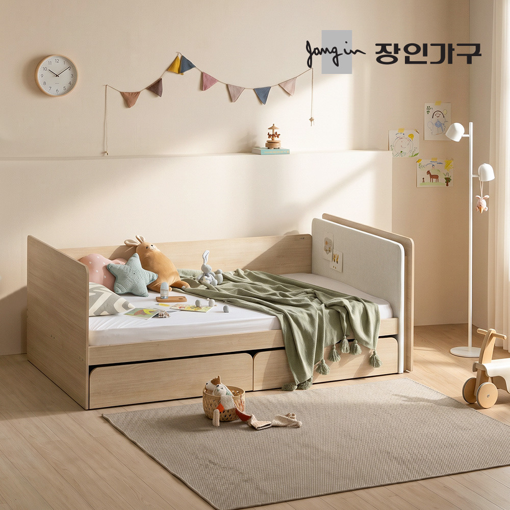  장인가구 뉴피터 패브릭헤드 서랍형 LED침대 S+안전가드 [파워본넬스프링]