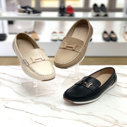 앙세르 천연가죽 H장식 미씽 4cm 로퍼단화 ANS24EG806FP