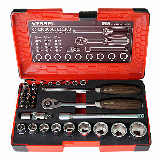 베셀 1/4인치 & 3/8인치 논슬립 소켓 렌치 세트 HRW2303M-W (36pcs)