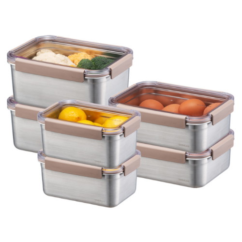 락앤락 스텐 모듈러 대용량 정리 6종+세척솔 세트 스텐반찬통 김치통 스테인레스 반찬통 밀폐용기_이미지