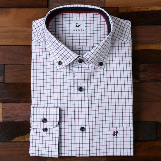 헤르본 긴소매 미니체크무늬 버튼다운 일반핏 셔츠 F3ST751-51