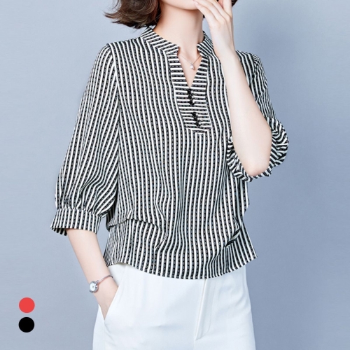 화세 레트로스트라이프블라우스_HB5MBL233C