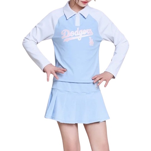 MLB키즈 걸즈 스포티브 카라형 래쉬가드 스커트 세트 7FSWB1063-07BLL_이미지