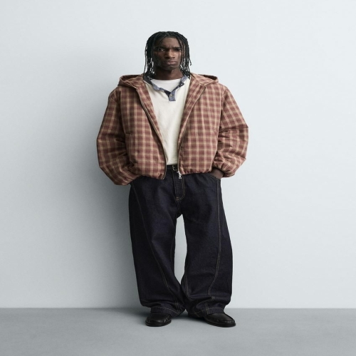 자라 국내 남성 체크 후드 점퍼 레드빗 8281/460/609 Men 3361555_이미지