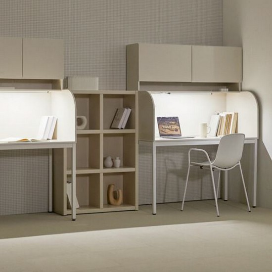 장인가구 토모 집중력 철제형 독서실 책상+LED조명+상부수납장 (1200x600)_이미지