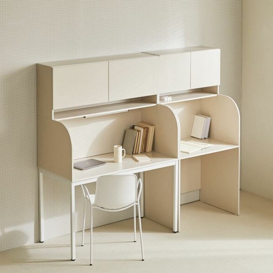 장인가구 토모 집중력 철제형 독서실 책상+LED조명+상부수납장 (1200x600)_이미지