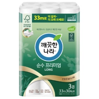 깨끗한나라 순수 프리미엄 롱 33m (30롤)