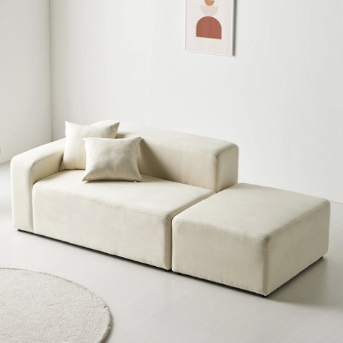 채움가구 스퀘어 일체형 아쿠아텍스 패브릭 소파 2인용 (스툴포함)_이미지