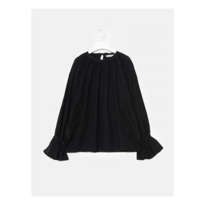  에잇세컨즈 여성 블랙 포인트 프릴 소매 블라우스_359964LQD5