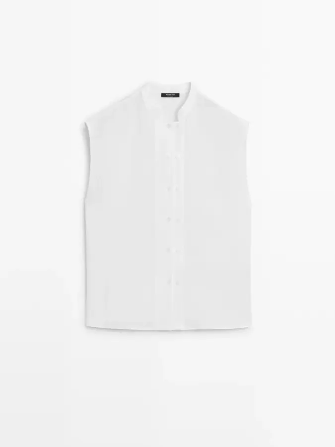 버튼 이 돋보이는 하늘거리는 셔츠 린넨 로 제작되었습니다 Weiss 5190733