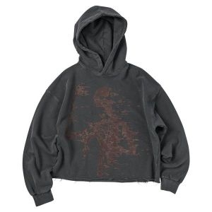 피그먼트 국내판 트래블 후드티 스켈레톤 컷 블랙 차콜 503126_이미지