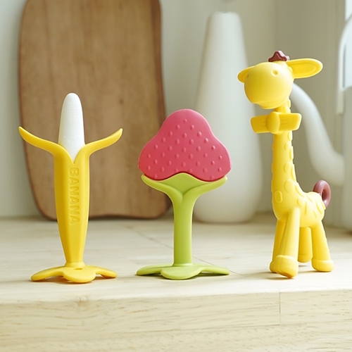 앙쥬 베스트 치발기 모음 + 케이스 3p + 집게홀더 3p 세트 바나나+3D딸기+기린