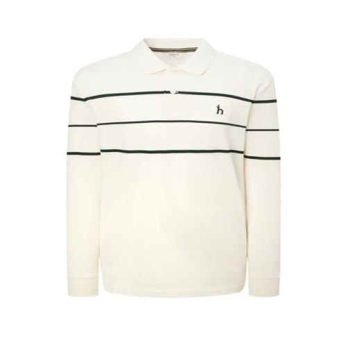  헤지스 남성 크림 스트라이프 긴팔 카라 티셔츠_HZTS5A204CR