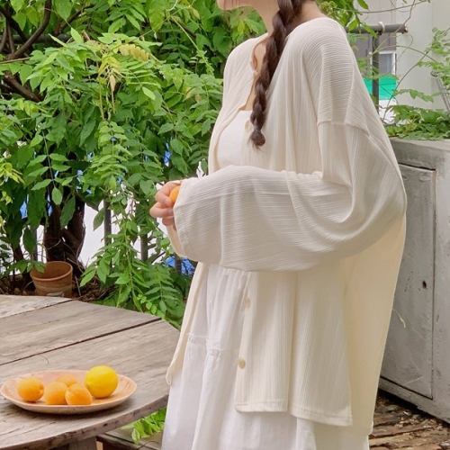 핫핑 살안타템/쿨링가디건 페스토 라운드넥 오버핏 스판 골지 긴팔가디건 P000CNKN_이미지