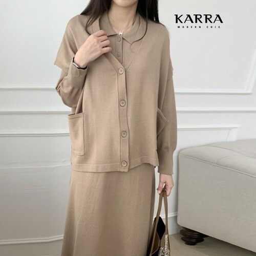 카라 KARRA 77까지 레이어드숄베스트가디건+ 피스SET A3F1738_이미지