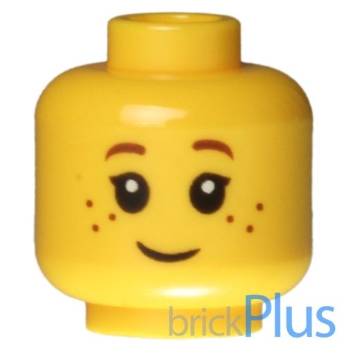 노란색 헤드 주근깨 Yellow Minifig Head Black Eyelashes Brown Eyebrows Freckl..
