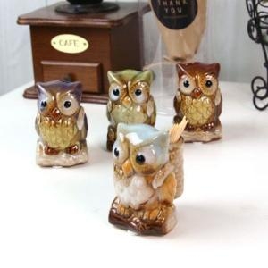 디에스몰 등바구니 부엉이 이쑤시개통 소품인형 4P세트