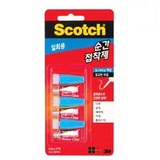 3M 스카치 일회용 순간접착제 AD114 0.5g 3개입 (1개)