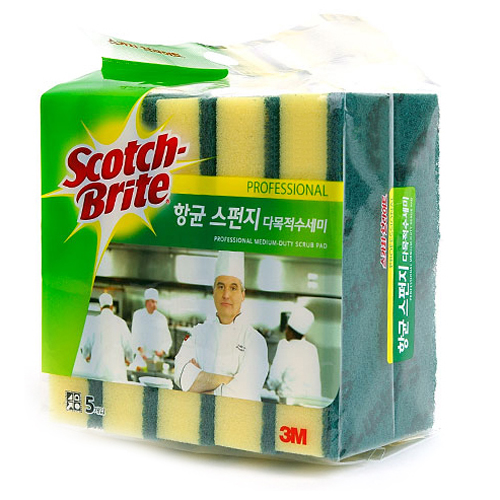 3M 스카치브라이트 항균 스펀지 양면 다목적 수세미 (대) (5개)