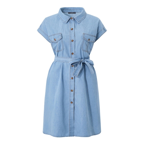 GGPX 여성 데님 스트랩 세트 캡소매 롱 원피스 GQBOW008D