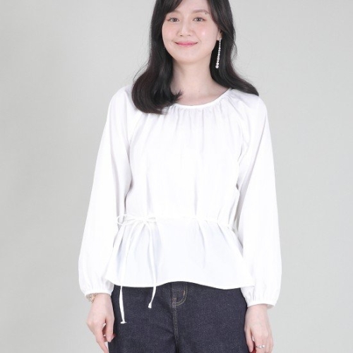애비뉴투지 엄마옷 셔링 보트넥 퍼프소매 긴팔 여성 봄 가을 허리끈 블라우스 B10430 FREE 66 블랙