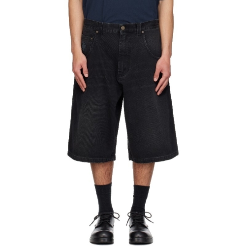 VETEMENTS 남성 블랙 아플리케 바이커 크로스 힙합 데님 쇼츠 261669M193003_이미지