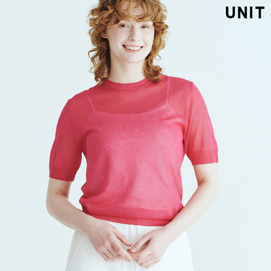 유닛 핑크 팔마 니트 크루넥 풀오버 UFLKCN21AN-46