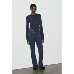 자라 우먼 애시메트릭 보트 넥 티셔츠 반팔티 네이비 블루 3641725401 878200