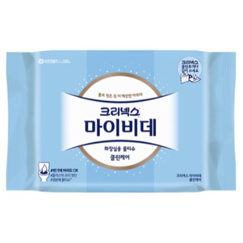 유한킴벌리 크리넥스 마이비데 클린케어 화장실용 물티슈 리필형 46매 (10팩)