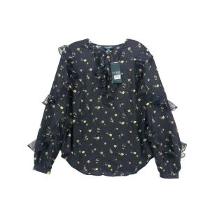 폴로 LRL 블랙 플로럴 프린트 블라우스 러플 사이즈 라지 2413614_이미지