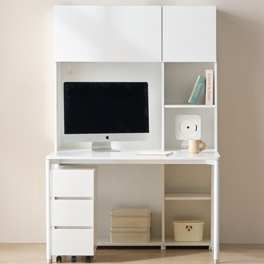 ? 전면책장 5단+책상+3단 이동 서랍장 세트 1200