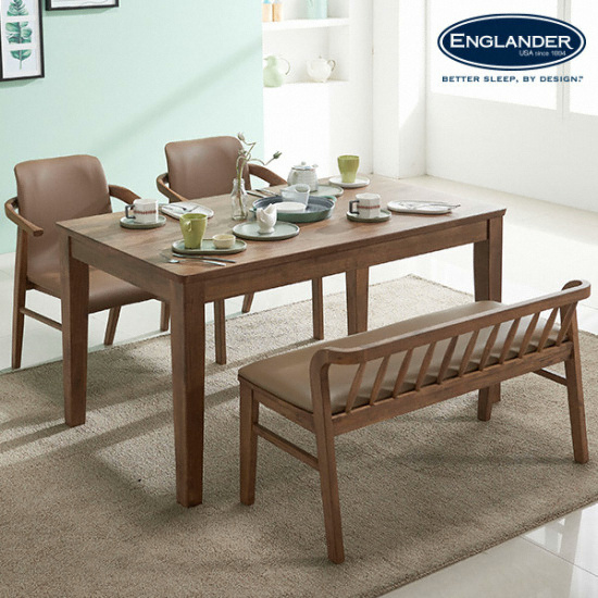잉글랜더 아모스 고무나무 원목 식탁 1350 (의자2개+벤치1개)_이미지