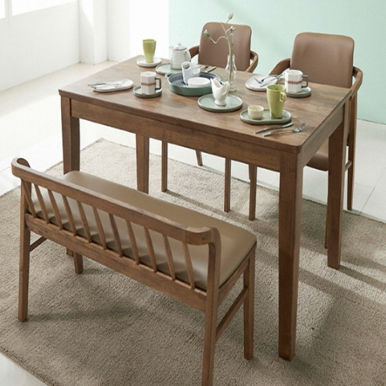 잉글랜더 아모스 고무나무 원목 식탁 1350 (의자2개+벤치1개)_이미지