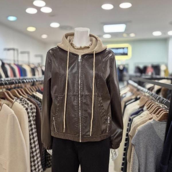 아니베에프 세이브존01 후드니트 가죽 점퍼 A5AWJP500 S46107135_이미지