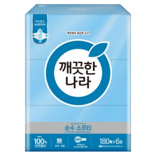순수 소프티 미용티슈 180매 (6입)