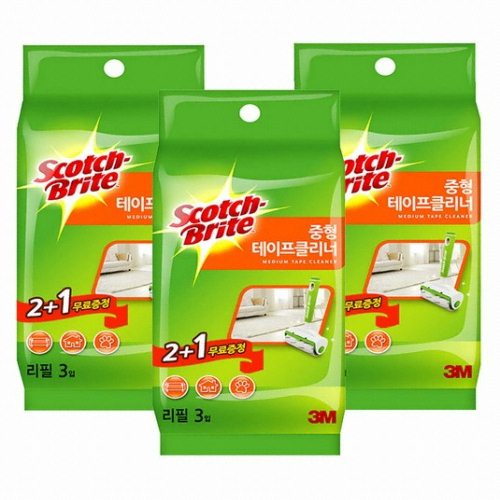 3M 스카치브라이트 중형 테이프클리너 리필 3롤 (3개)