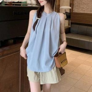 셀러허브 홀터 넥 핀시크턱 블라우스 민소매 나시 시원한 데일리 S31592031