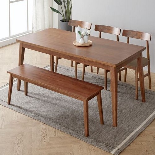 핀란디아 오로라 월넛 식탁 1800 (의자3개+벤치1개)