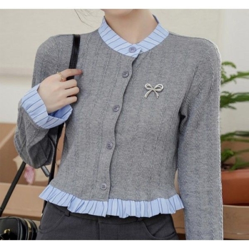 아마넥스 예쎄 리본뱃지 배색프릴장식 니트가디건 S5SCD020A