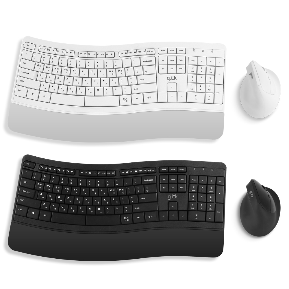 지클릭커 OFFICEPRO EMK100 인체공학 무선 키보드 마우스 세트 (블랙)