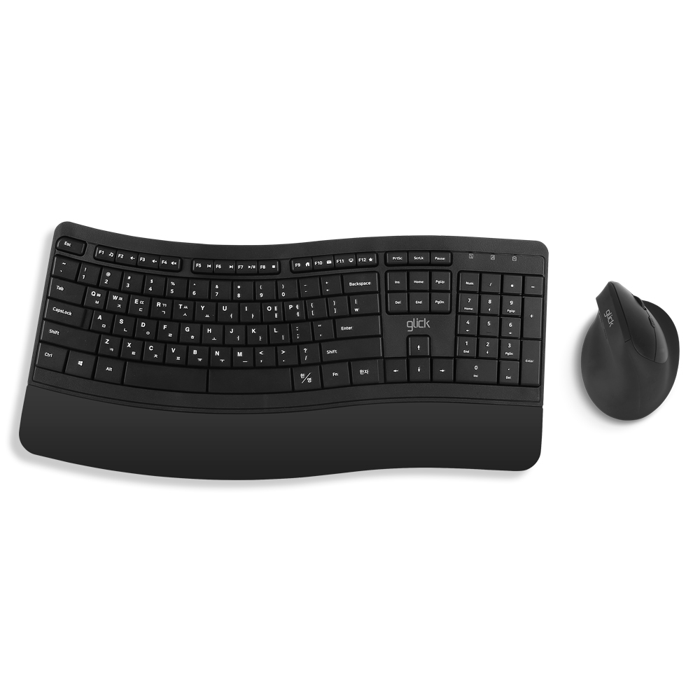 지클릭커 OFFICEPRO EMK100 인체공학 무선 키보드 마우스 세트 (블랙)_이미지